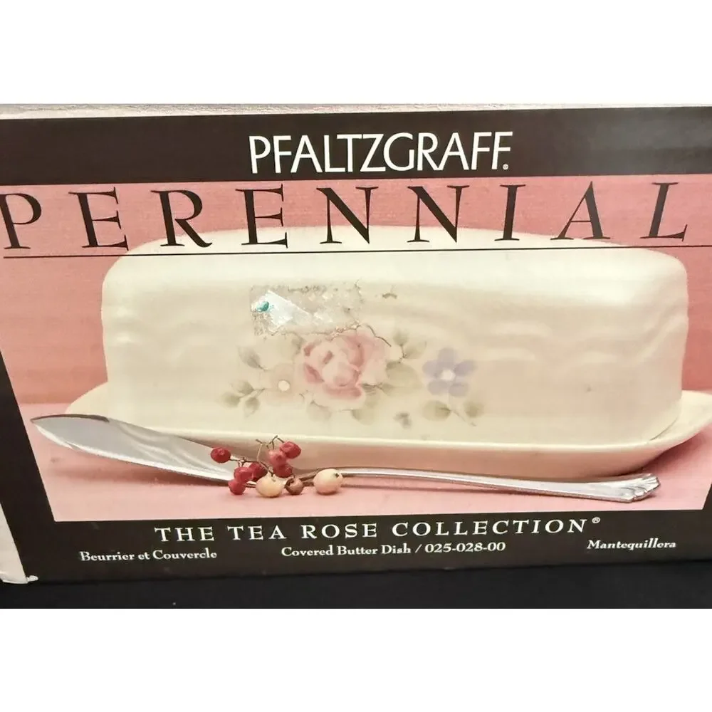 Vintage Phaltzgraff Tea Rose Covered butter Dish With Box In New condition.